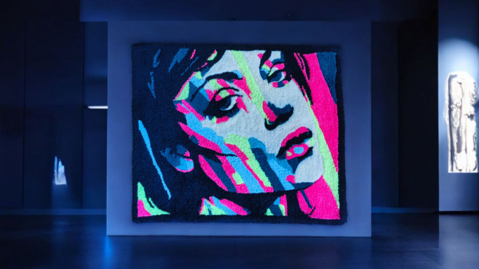 Electric Muse A vibrant, abstract portrait of a woman with striking colours and expressive features.