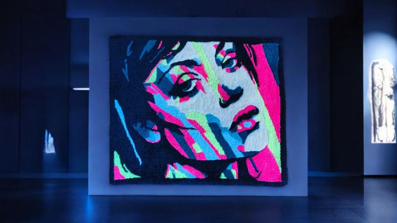 Electric Muse A vibrant, abstract portrait of a woman with striking colours and expressive features.